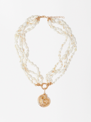 Triple Shell Necklace, White, hi-res