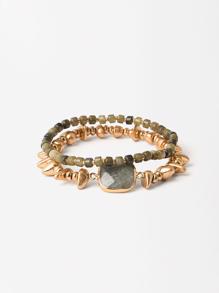 Set Of Elastic Bracelets With Stones