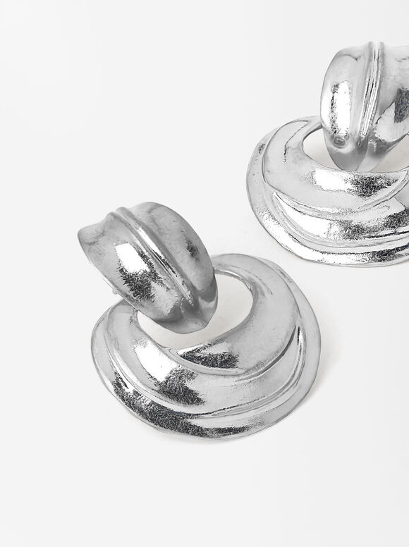 Irregular Silver Earrings, Silver, hi-res