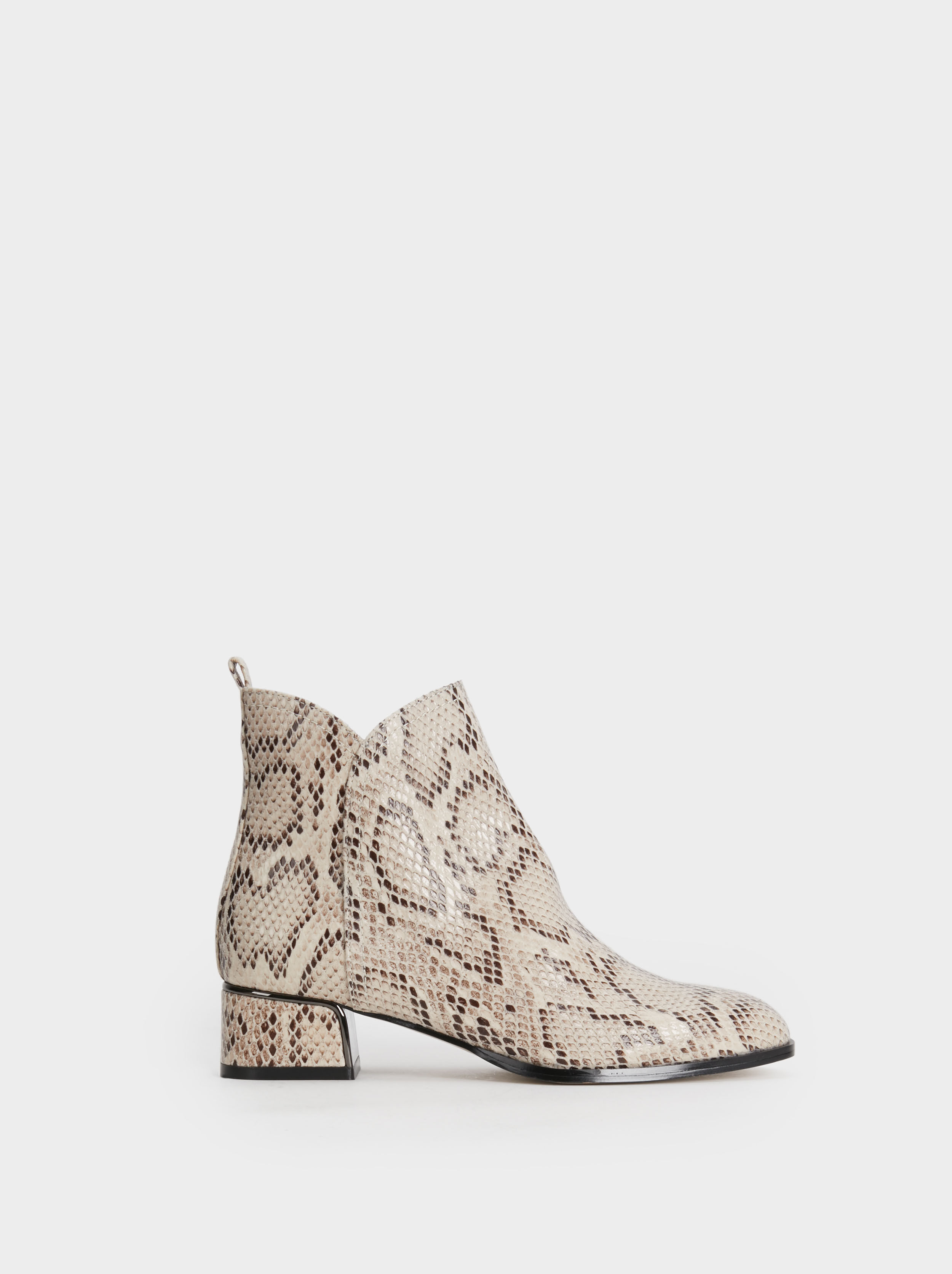 Faux Snakeskin Ankle Boots - White 