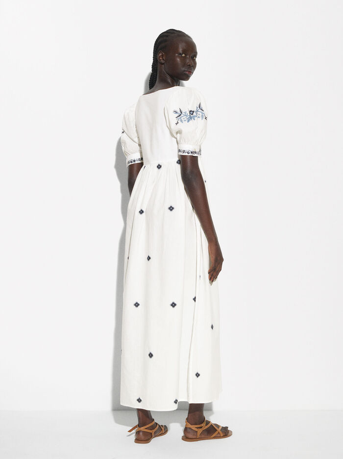 Cotton Midi Dress With Embroidery