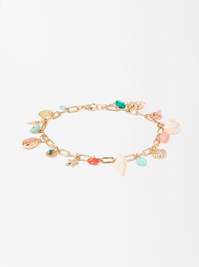 Golden Anklet Bracelet With Shell Beads