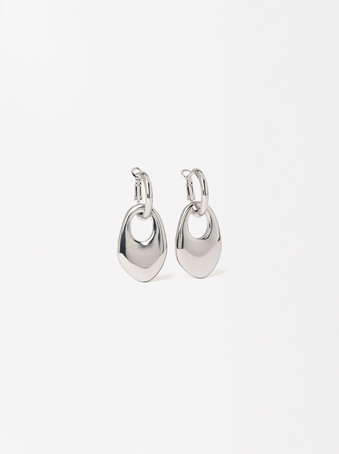 Silver Hoop Earrings With Oval Detail