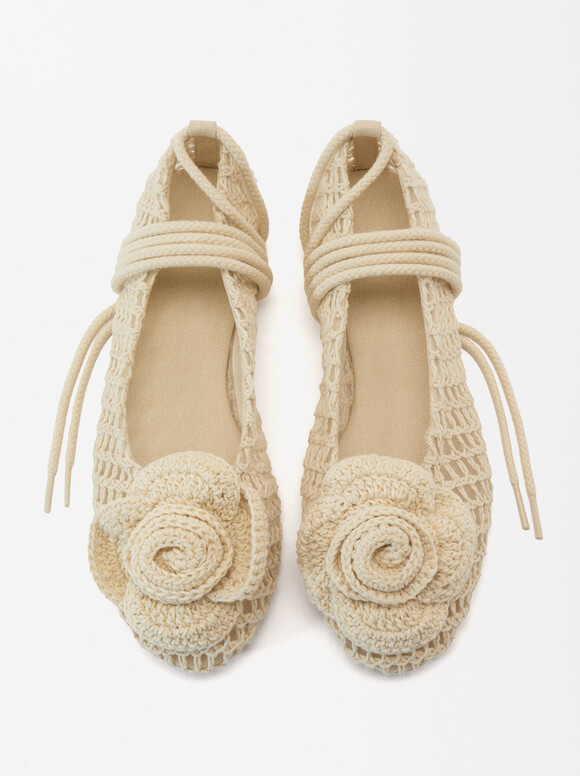 Crocheted cotton-blend and leather sandals