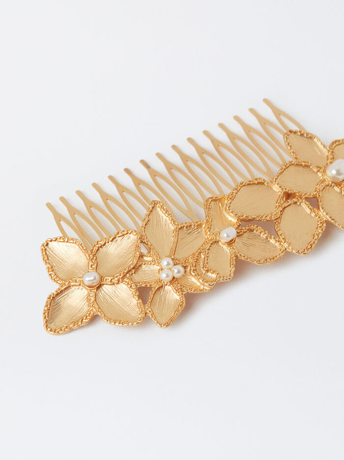 Golden Hair Comb With Flowers