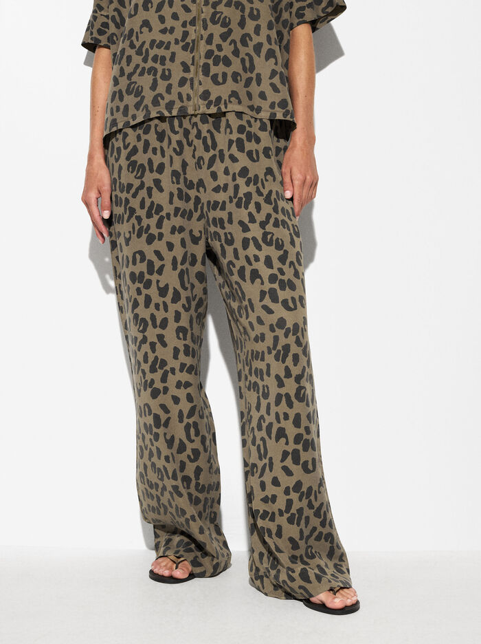 Exclusivo Online - Pantalón Fluido Estampado Leopardo Con Cintura Elástica