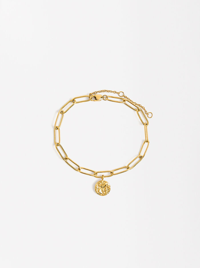 Pulsera De Eslabones Con Medalla - Acero Inoxidable