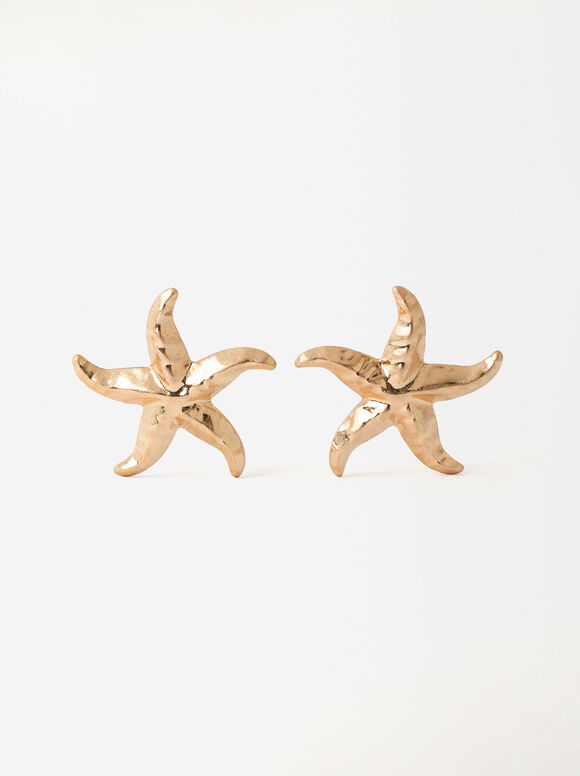Golden Star Earrings, Golden, hi-res