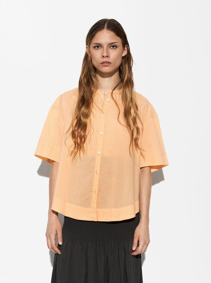 Cotton Mandarin Collar Shirt