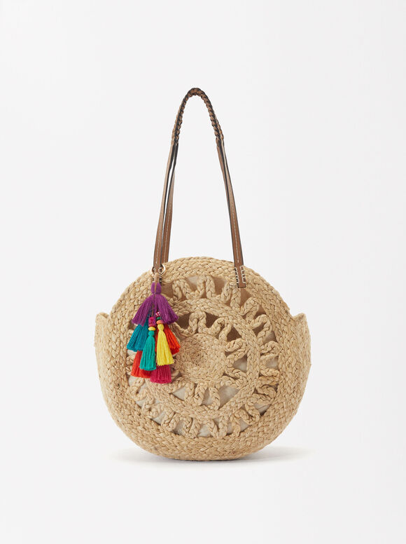 Straw Shopper Bag With Pendant, NC, hi-res