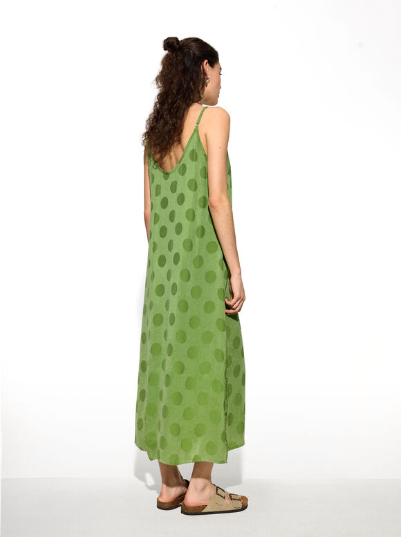 Polka Dot Strappy Dress, Green, hi-res