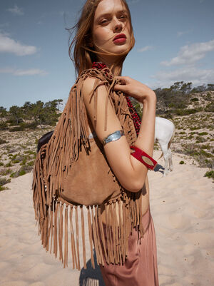 Leather Crossbody Bag With Fringes M
