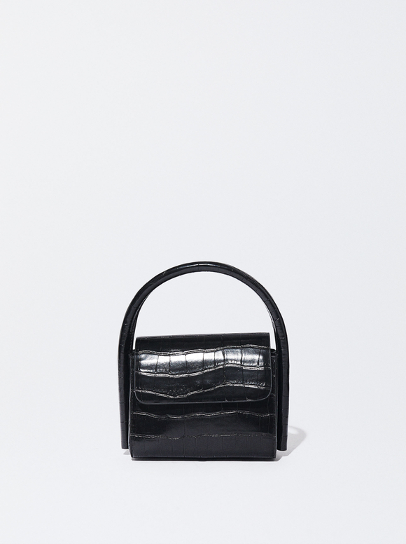 BY FAR Mini Black Croco Embossed Handbag