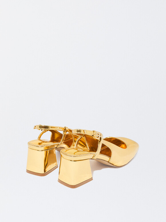 Slingback High Heel Shoes Golden