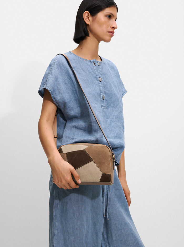 Bolso Bandolera Con Piel Patchwork