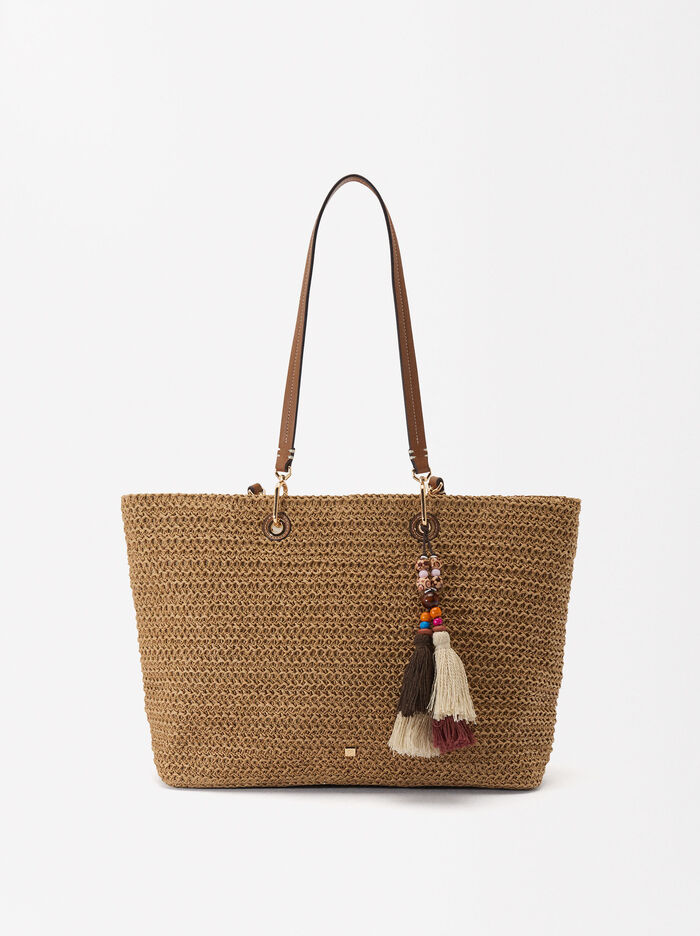 Straw Effect Shopper Bag With Pendant