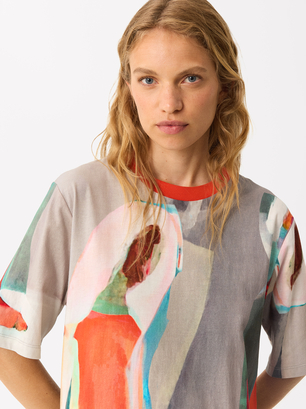 Online Exclusive - Robe En Coton Imprimé, Multicolore, hi-res