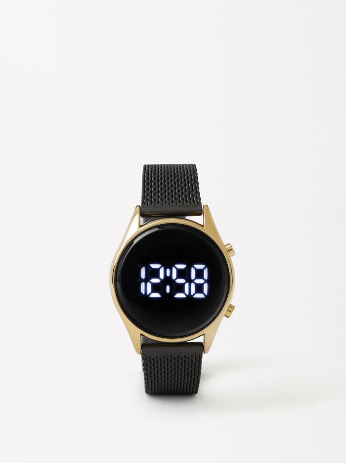 Relógio Digital Com Bracelete De Aço Inoxidável