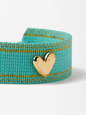 Adjustable Woven Bracelet With Heart - Stainless Steel