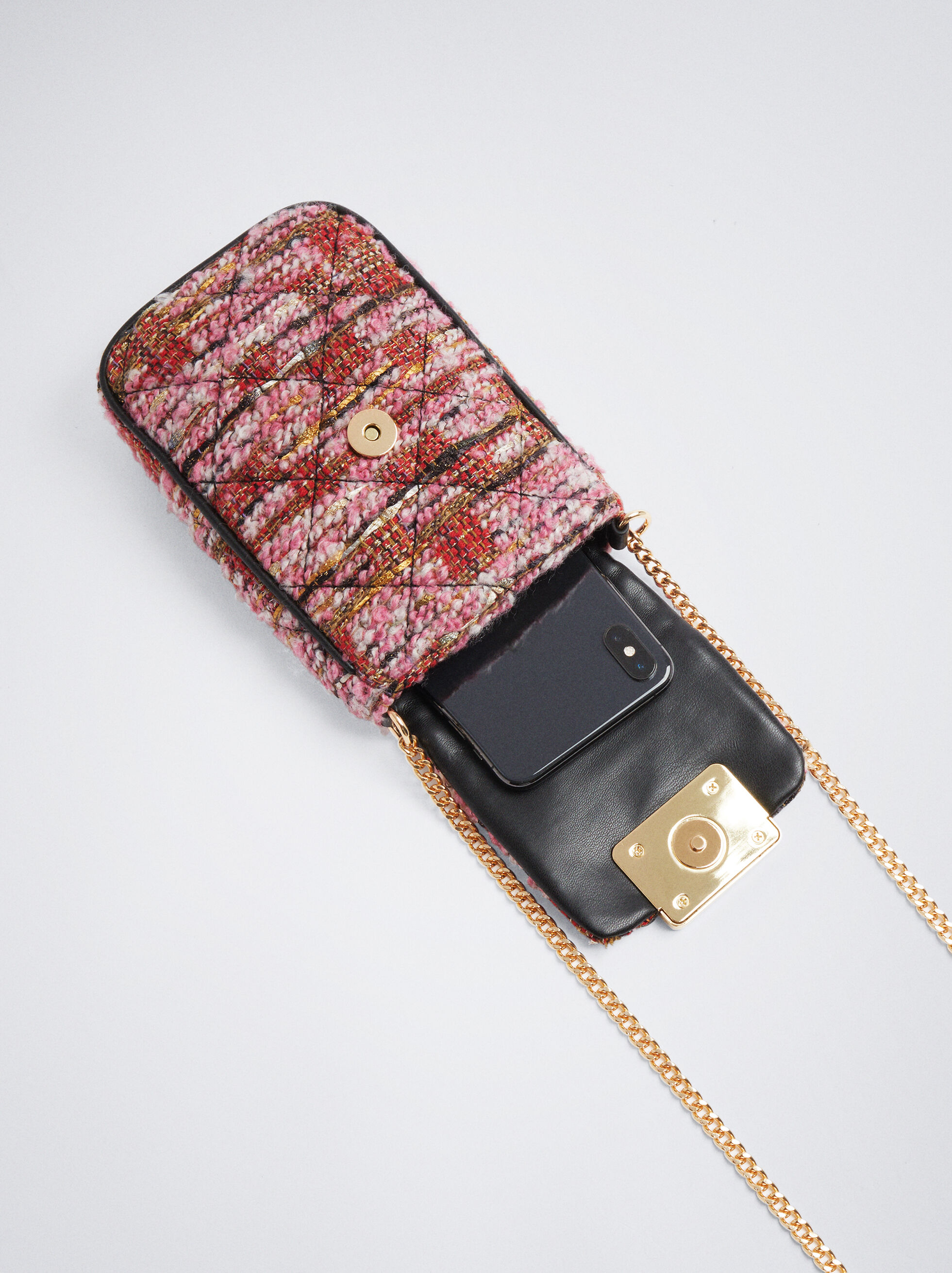 CHANEL Tweed Quilted iPhone XII Pro Case With Chain Turquoise Purple White  Red 893268  FASHIONPHILE