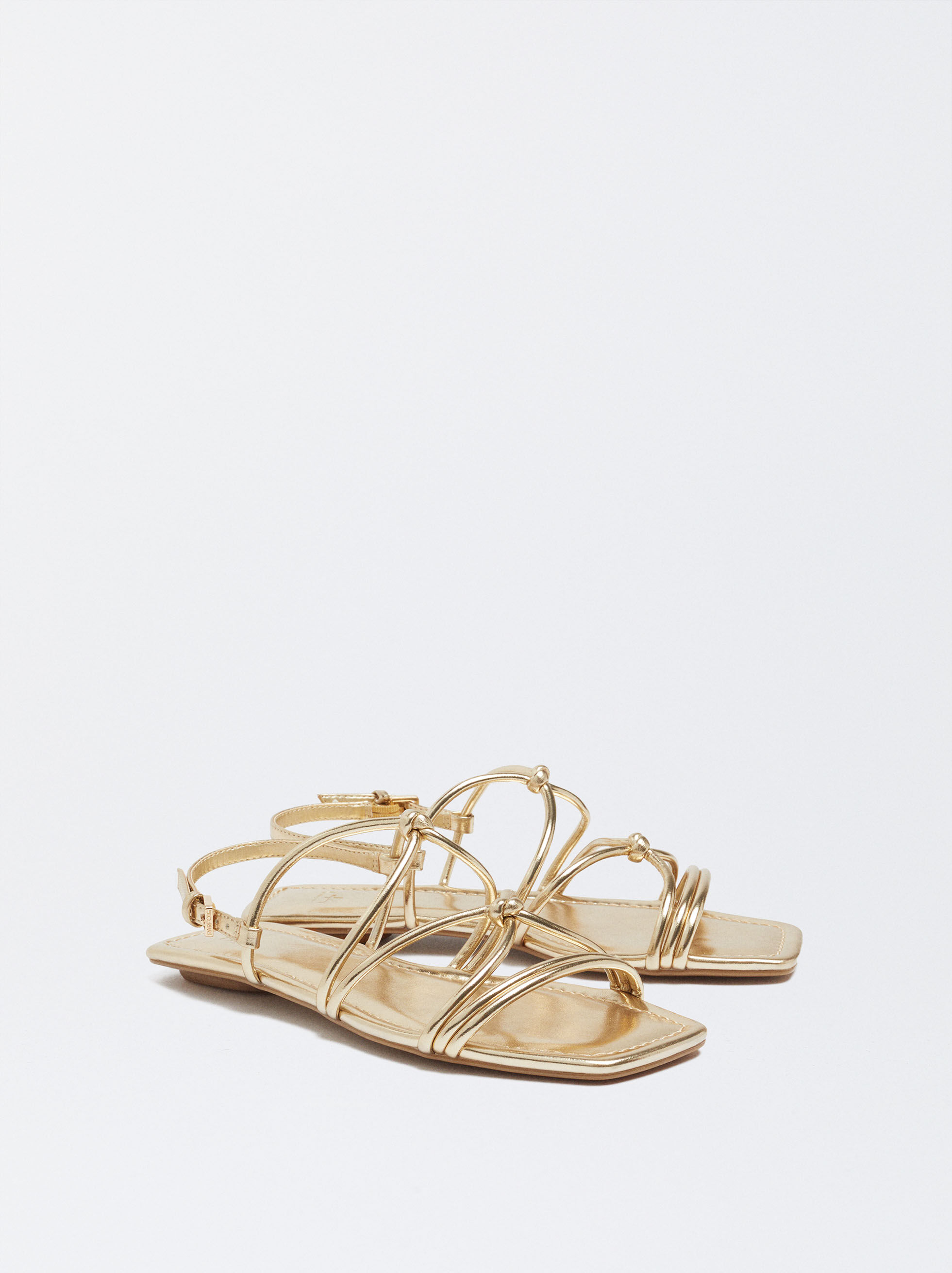 Gold Ring Detail Metallic Strappy Flats - CHARLES & KEITH BH