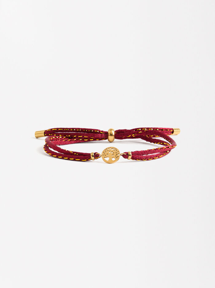 Pulsera Ajustable Con Charm De Árbol - Acero Inoxidable