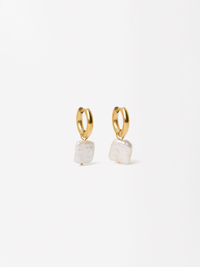 Hoops Earrings With Pearls - Stainless Steel 