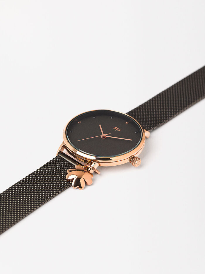 Reloj Pulsera De Malla Metálica De Acero Con Trébol