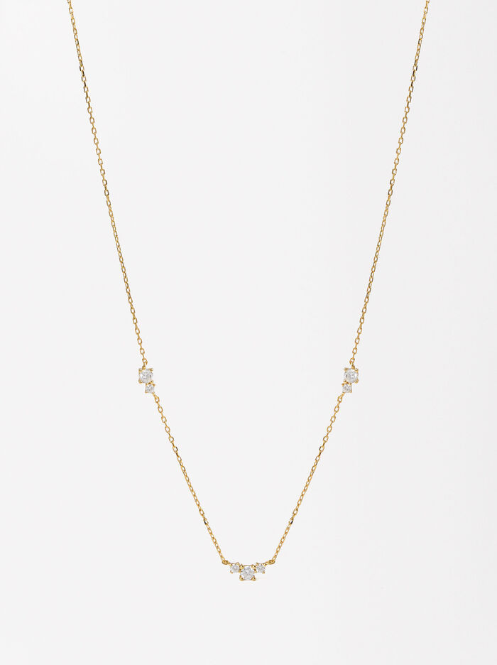 Golden Necklace With Zircons - 925 Sterling Silver