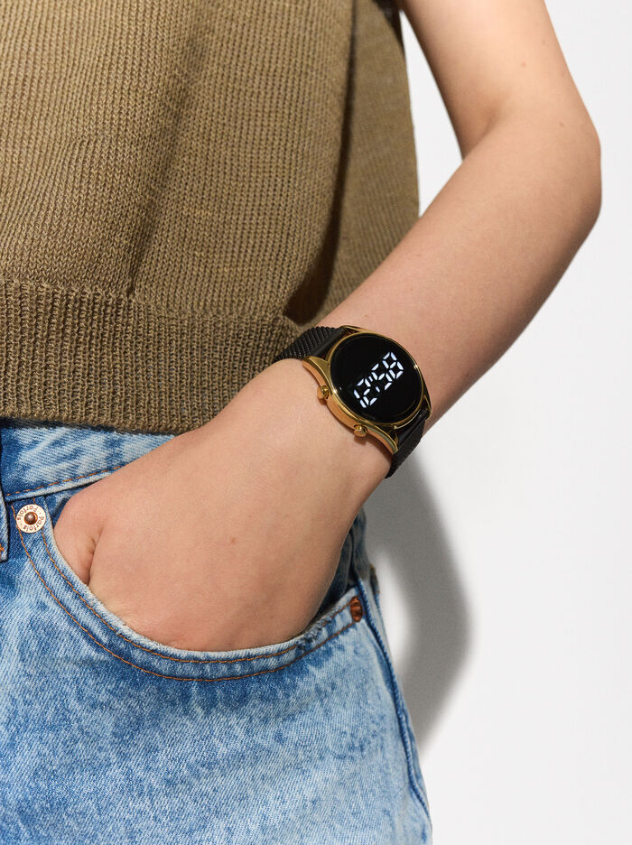 Relógio Digital Com Bracelete De Aço Inoxidável