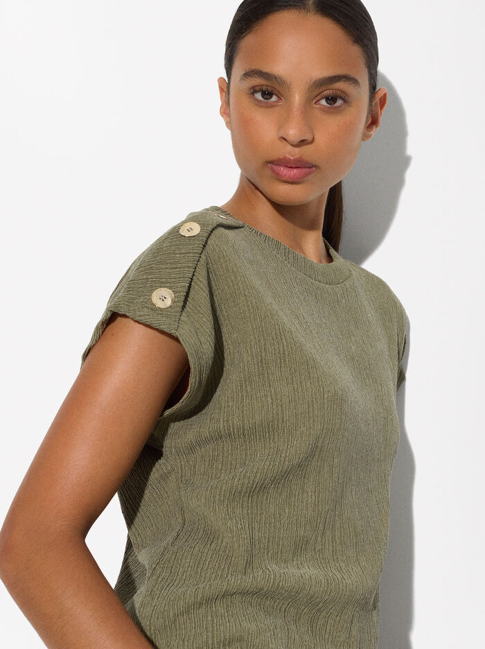 Textured T-Shirt With Shoulder Buttons