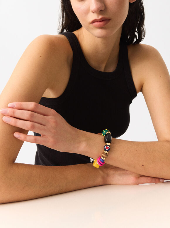 Bracelet Élastique Avec Perles Multicolores, Multicolore, hi-res