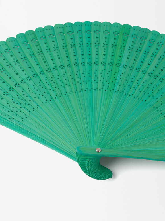 Perforated Bamboo Fan, Lime, hi-res