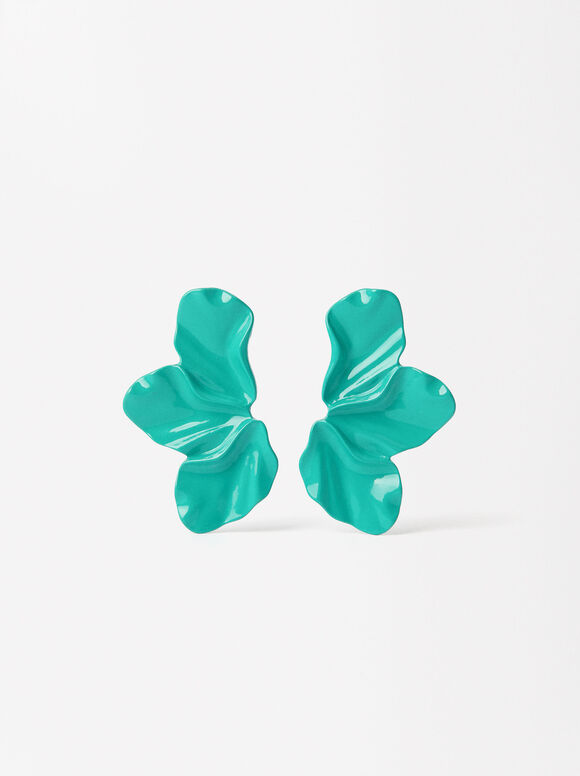 Acrylic Flower Earring, Green, hi-res