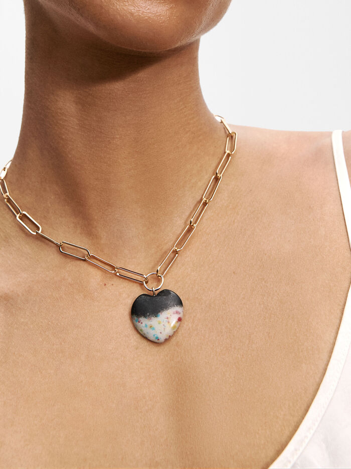 Collar De Eslabones Con Piedra De Corazón