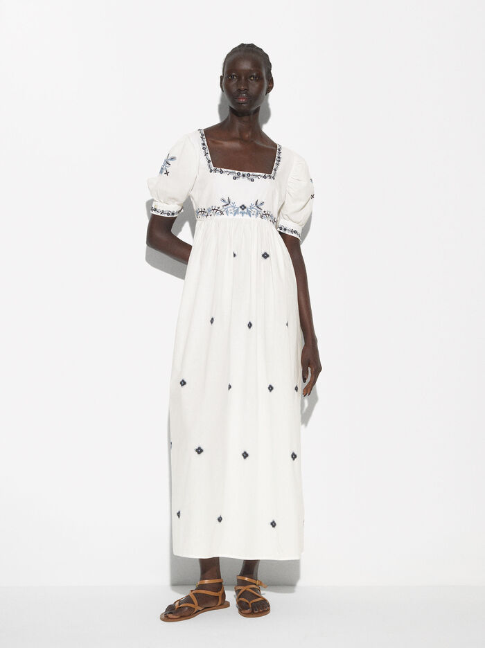 Cotton Midi Dress With Embroidery