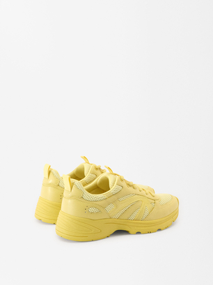 Monochrome Sports Sneakers, Yellow, hi-res