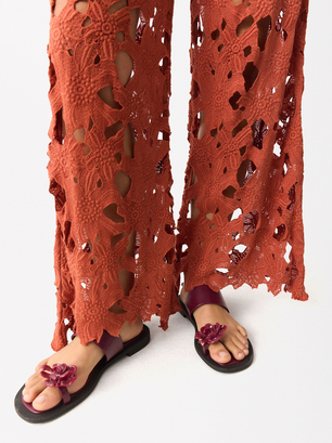 Online Exclusive - Pantalon En Coton Avec Broderie, Orange, hi-res