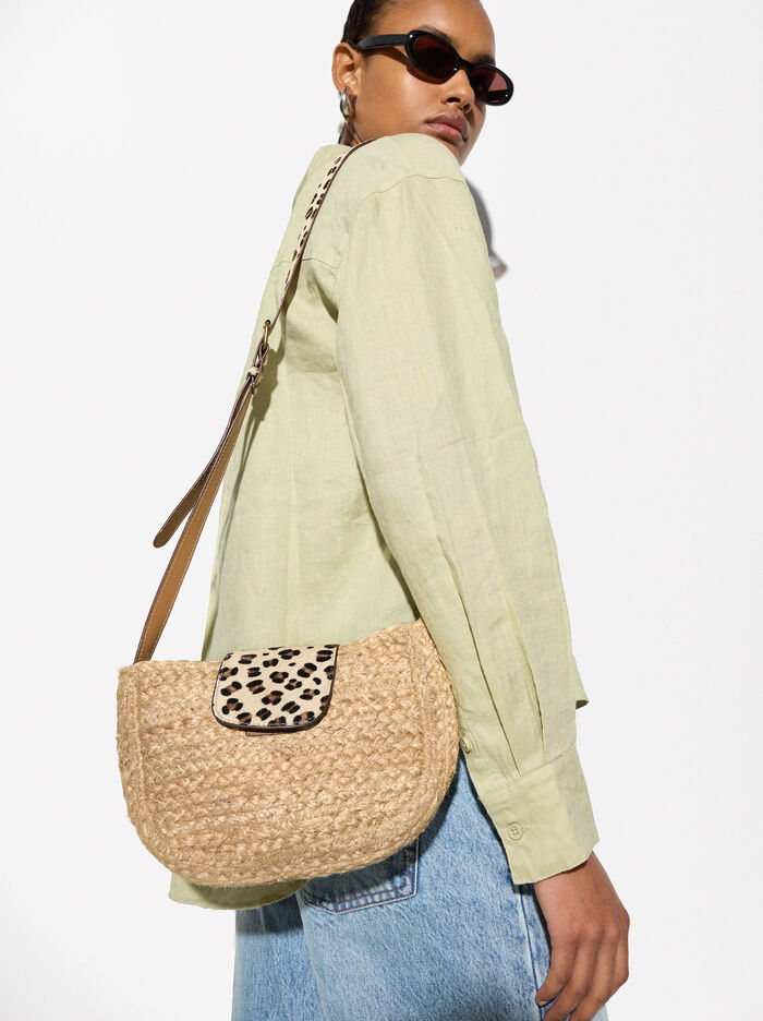 Straw Bag With Leather Shoulder Strap