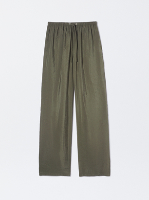 Pantalon Fluide Réglable Avec Cordon De Serrage, Vert, hi-res