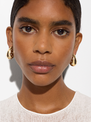 Drop Earrings With Crystals, Golden, hi-res