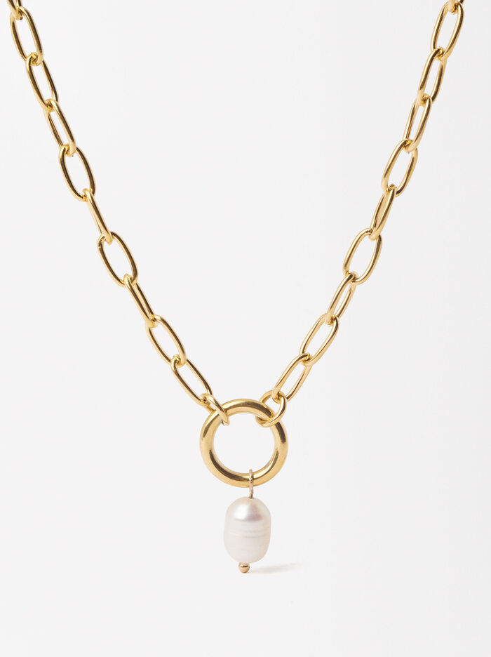 Pearl Link Necklace - Stainless Steel