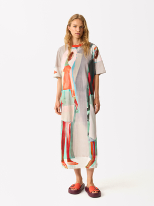 Online Exclusive - Robe En Coton Imprimé, Multicolore, hi-res