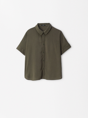Short-Sleeved Shirt With Buttons, Khaki, hi-res
