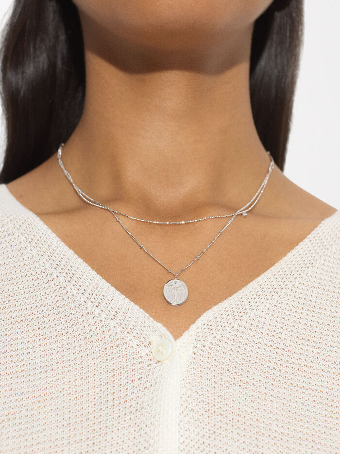 Collar Plateado Con Colgante - Plata De Ley 925