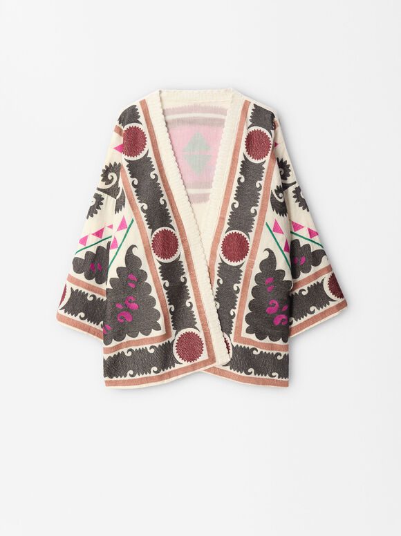 Kimono Imprimé En Coton, Multicolore, hi-res