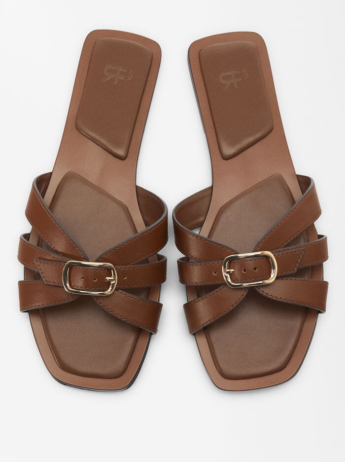 Flat Sandals Leather Buckle