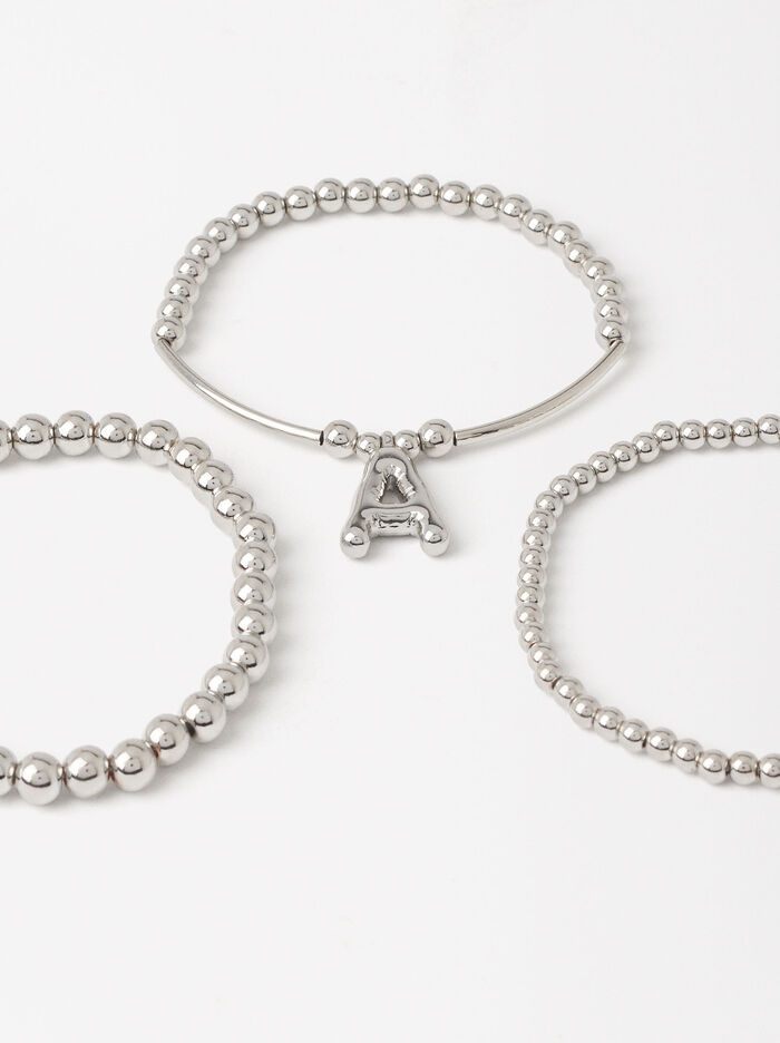 Set Of Metallic Bead Bracelets