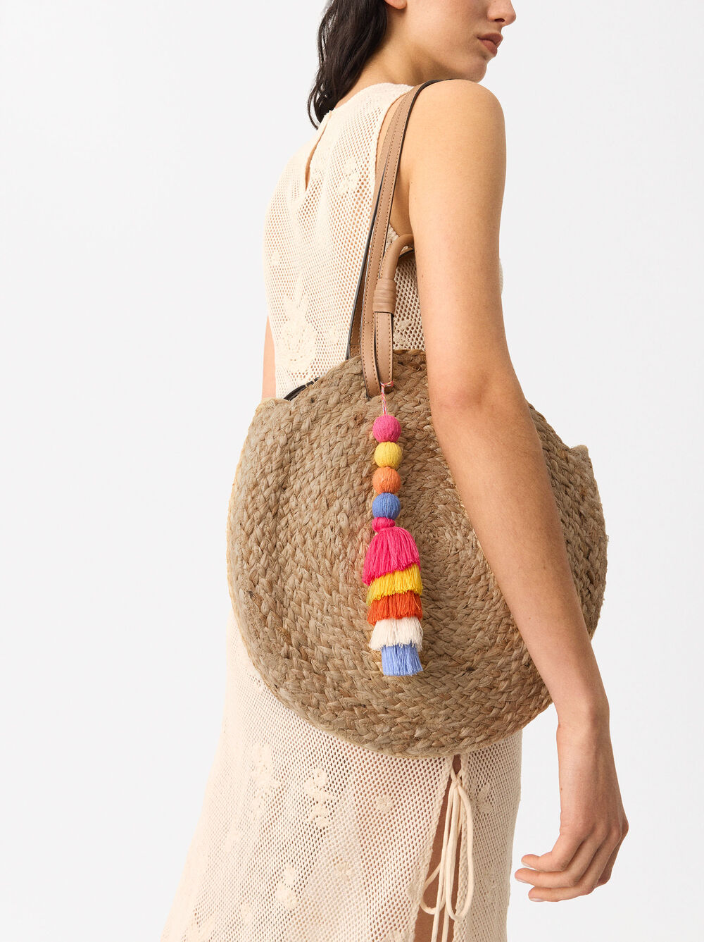 Straw Effect Shopper Bag With Pendant image number 1.0