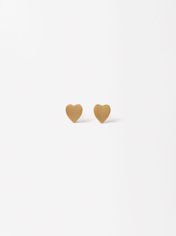 925 Silver Earrings With Hearts, Golden, hi-res